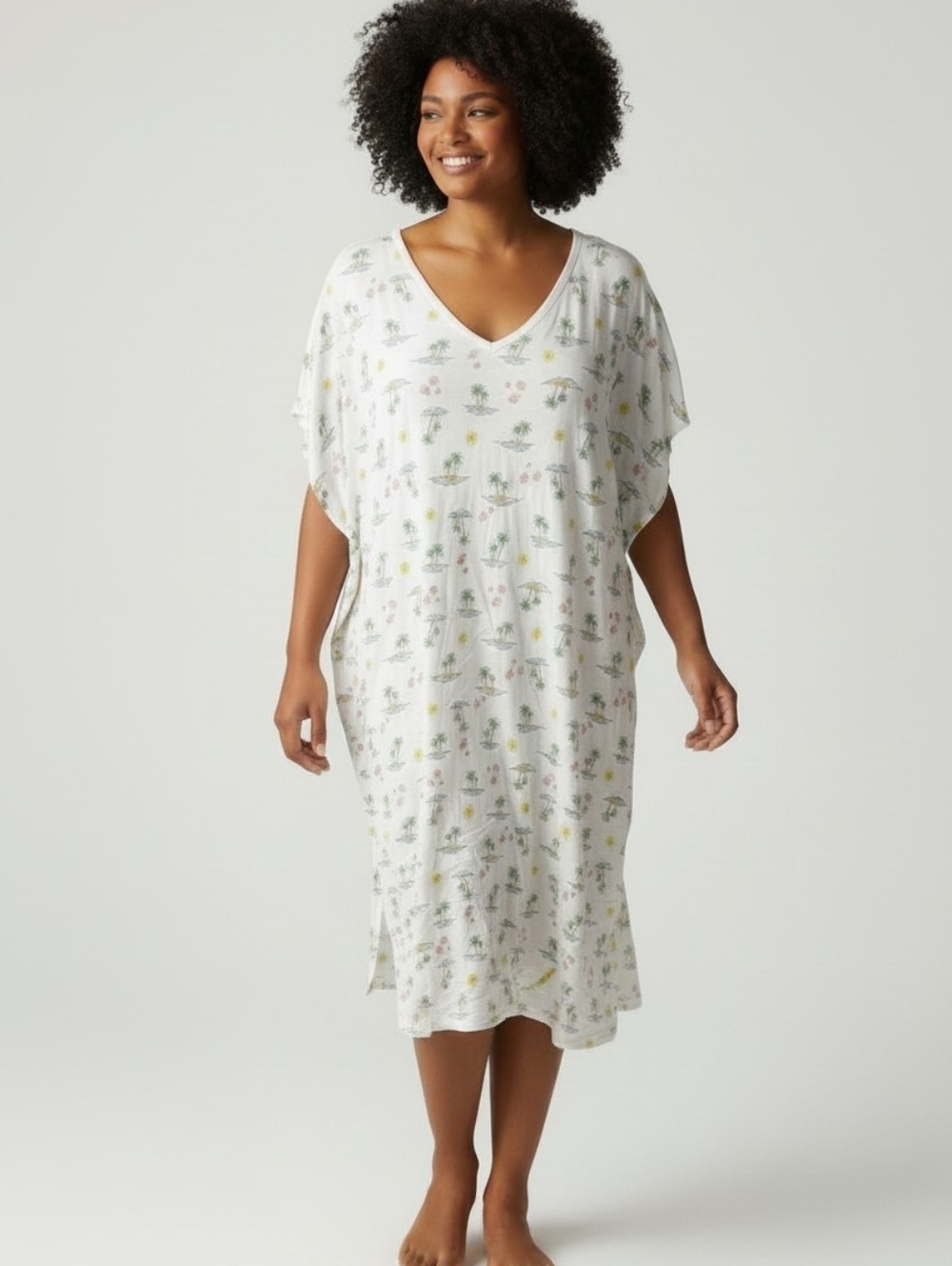 Womens Plus 2X Sleepwear Sleep Gown Palm Trees Sun Shells Vacation Resortwear